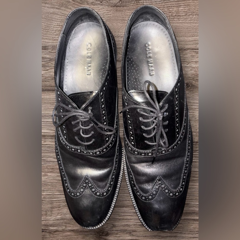 Cole Haan Mens 13 M Black Leather Williams Wingtip Oxford Dress Shoes Work Lace
